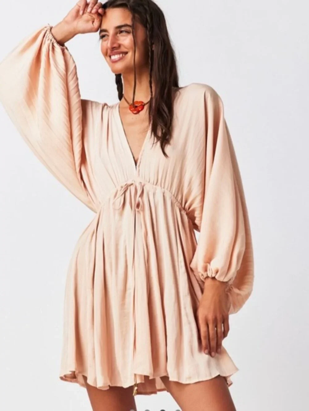 Free People Arzel Mini Cream/Blush Dress